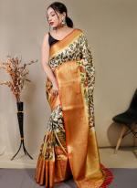 Pure Kanchipuram Multi Color Traditional Wear Digital Printed Saree